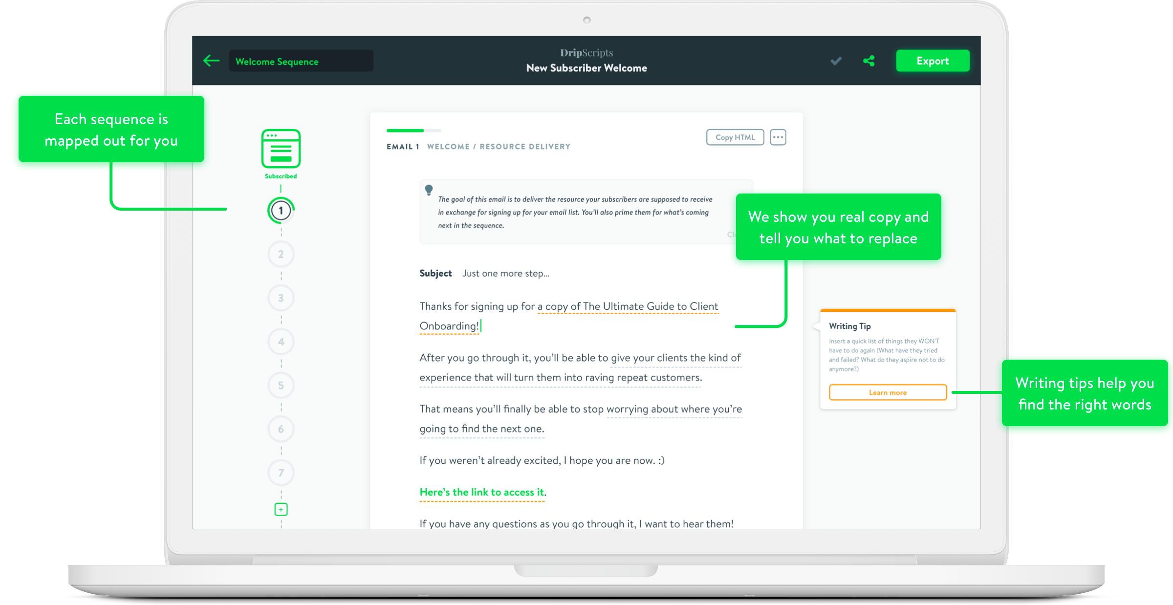 An image showing the Drip Scripts software and its features